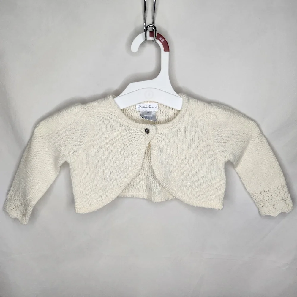 Infant Baby Girl Ralph Lauren Lambs Wool Cashmere Blend Button Ivory Cardigan 3M
